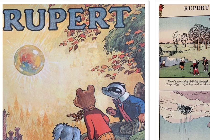 Rupert Bear 1968 annual front cover and one of the story pages.